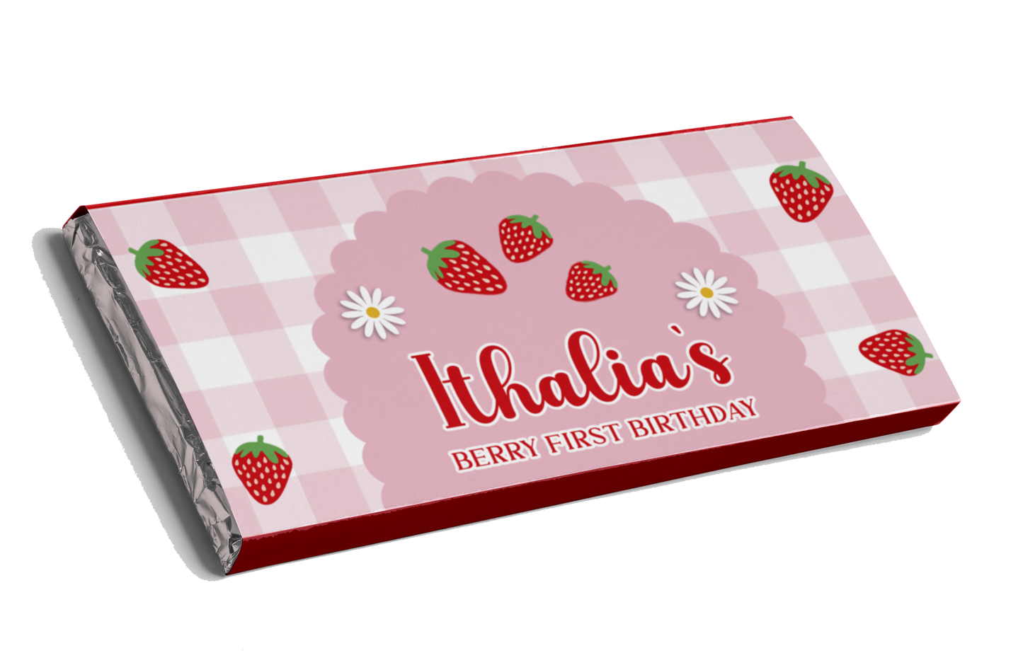 Berry First Birthday Strawberry Theme Chocolate Bar