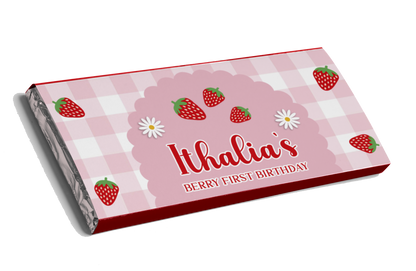 Berry First Birthday Strawberry Theme Chocolate Bar