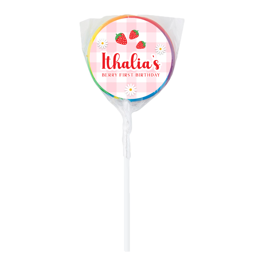Berry First Birthday Strawberry Theme Lollipops -12pk