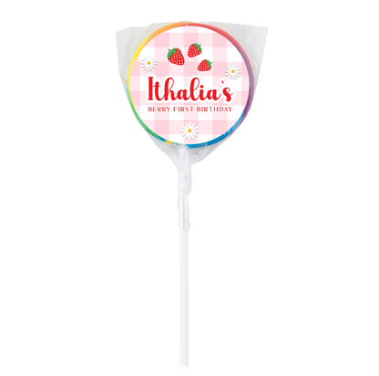 Berry First Birthday Strawberry Theme Lollipops -12pk