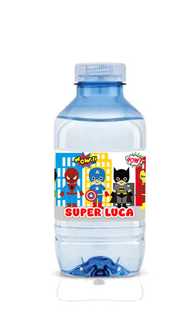 Superhero Cartoon Design Bottle Labels (12pk)