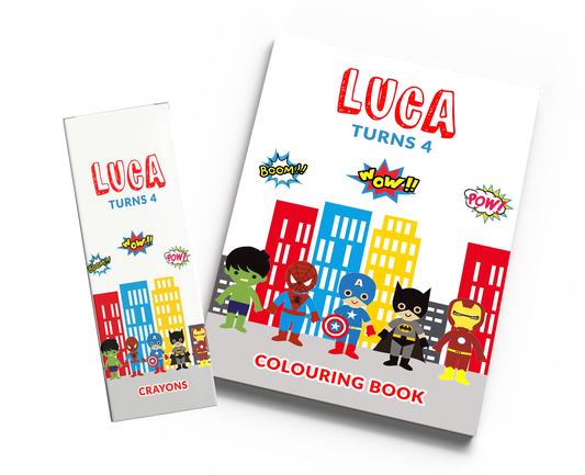 Superhero Cartoon Colouring Book & Crayons