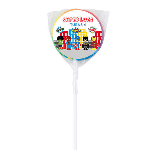 Superhero Cartoon Theme Lollipops -12pk