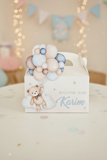Teddy Bear Balloons Brown & Blue Party Box