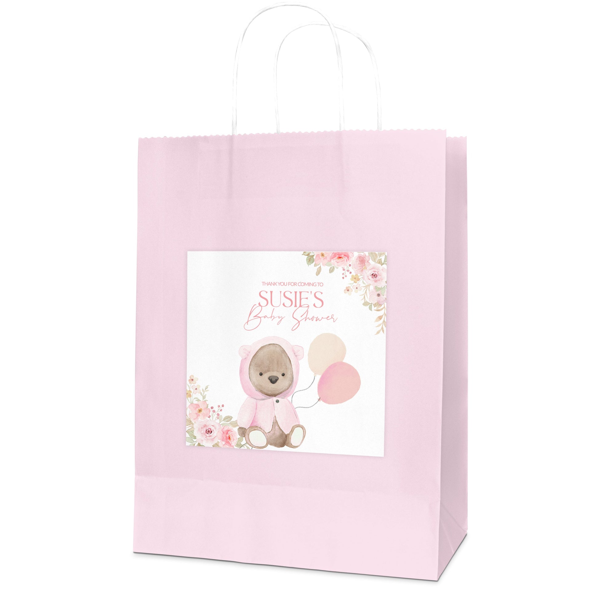 Teddy Bear Pink Floral Bag/Box Labels (Pack of 12)
