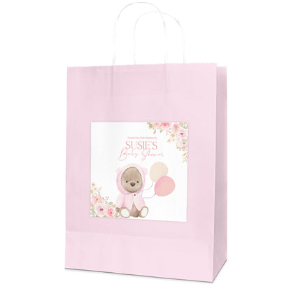 Teddy Bear Pink Floral Bag/Box Labels (Pack of 12)