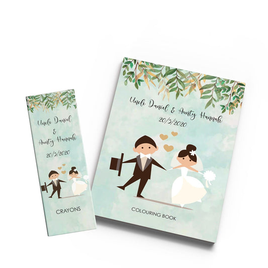 Green Theme Wedding Colouring Book & Crayons