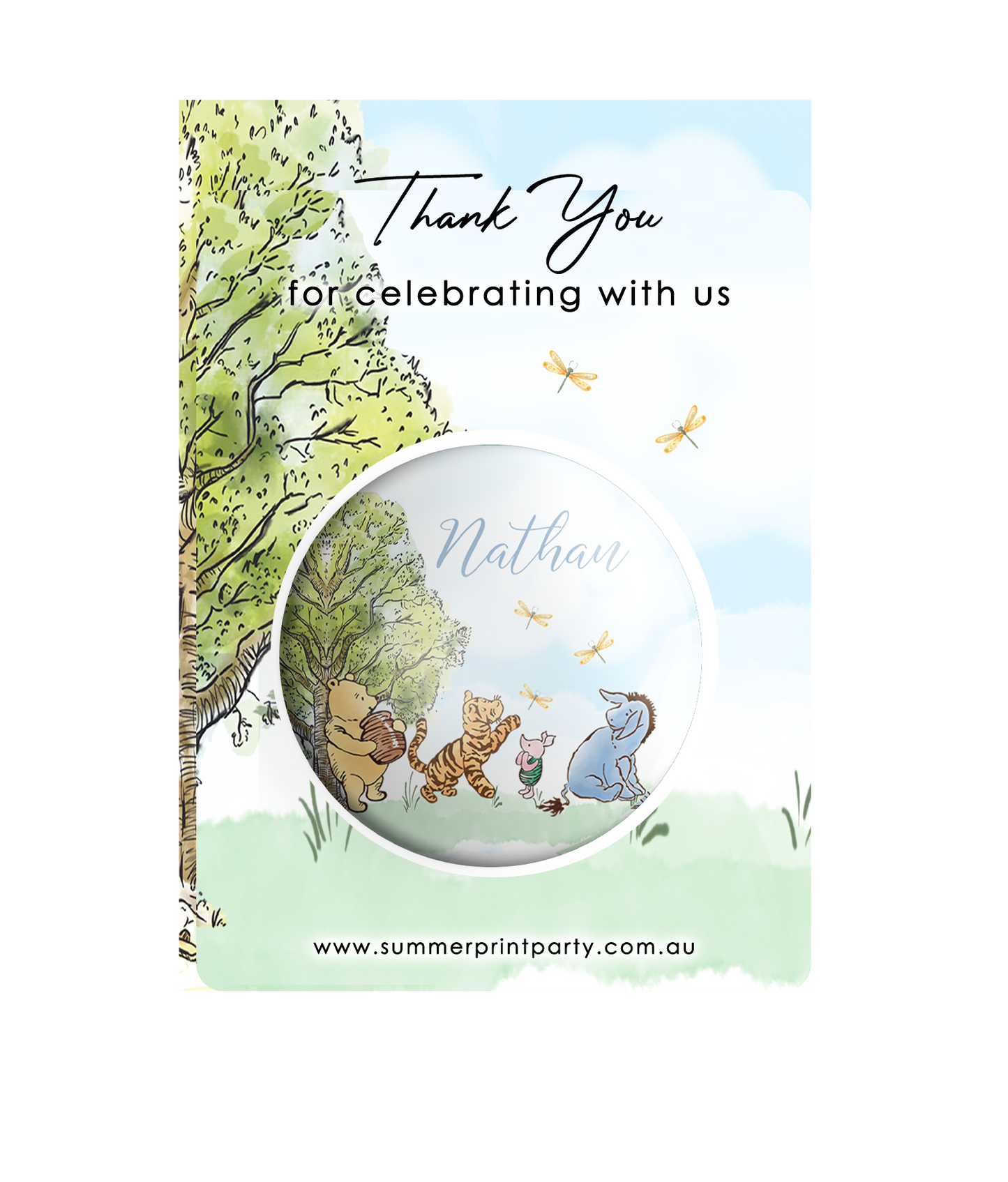 Classic Winnie the Pooh Pin Badges | Kids Birthday Party Favours | Personalised or Plain