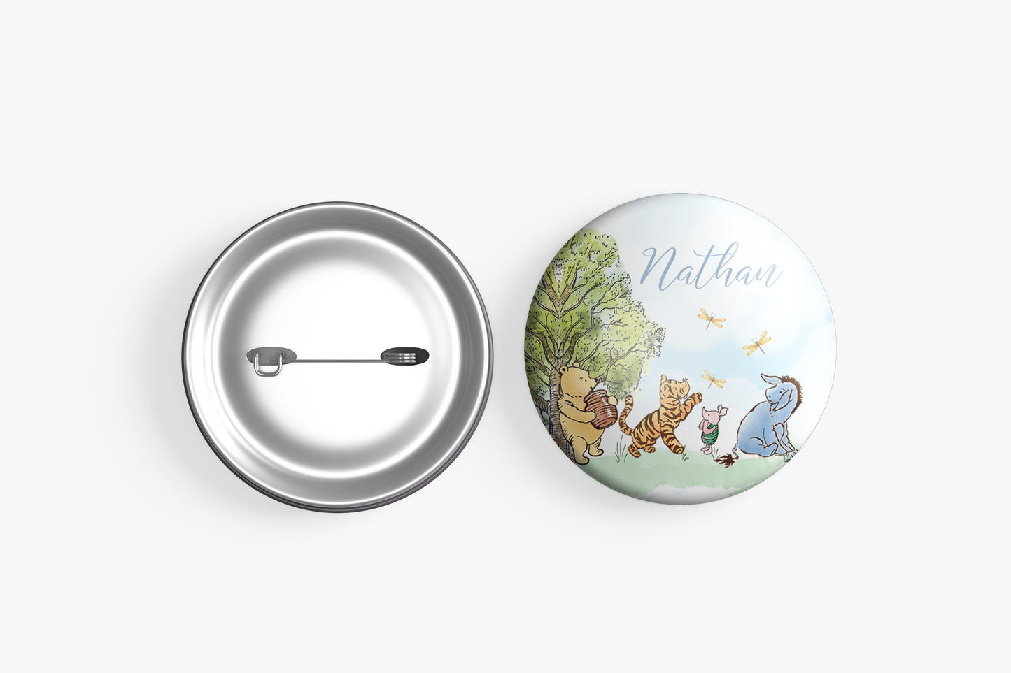 Classic Winnie the Pooh Pin Badges | Kids Birthday Party Favours | Personalised or Plain