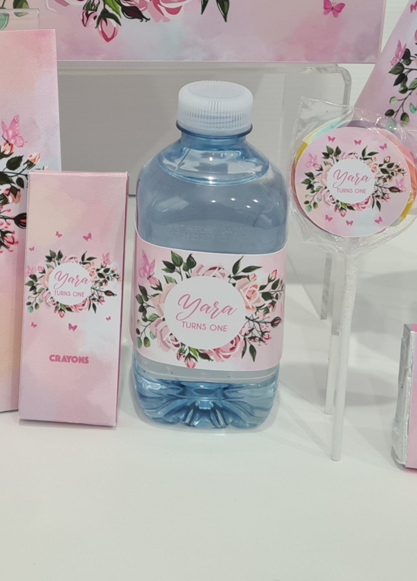 Flower & Butterflies Pink Theme Bottle Labels (12pk)
