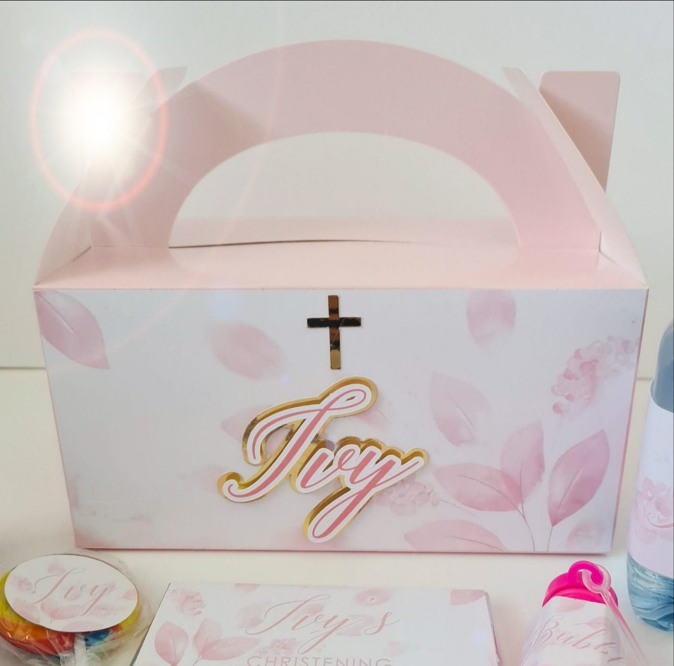 Soft Pink Leaf Christening Party Box