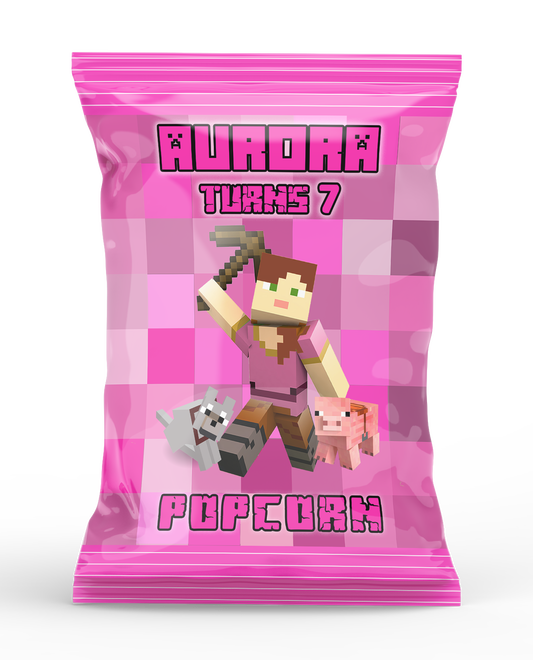 Minecraft Theme Popcorn Bag Pink