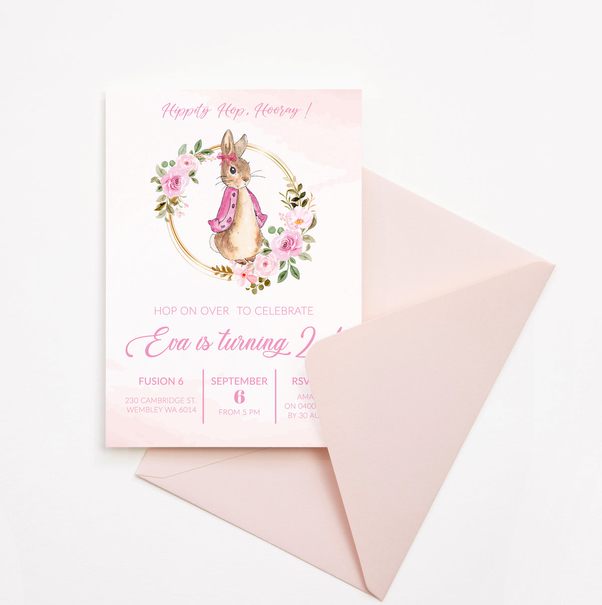 Pink Peter Rabbitr Pink Peter Rabbit Birthday Digital Invitation – Summer Print & Party