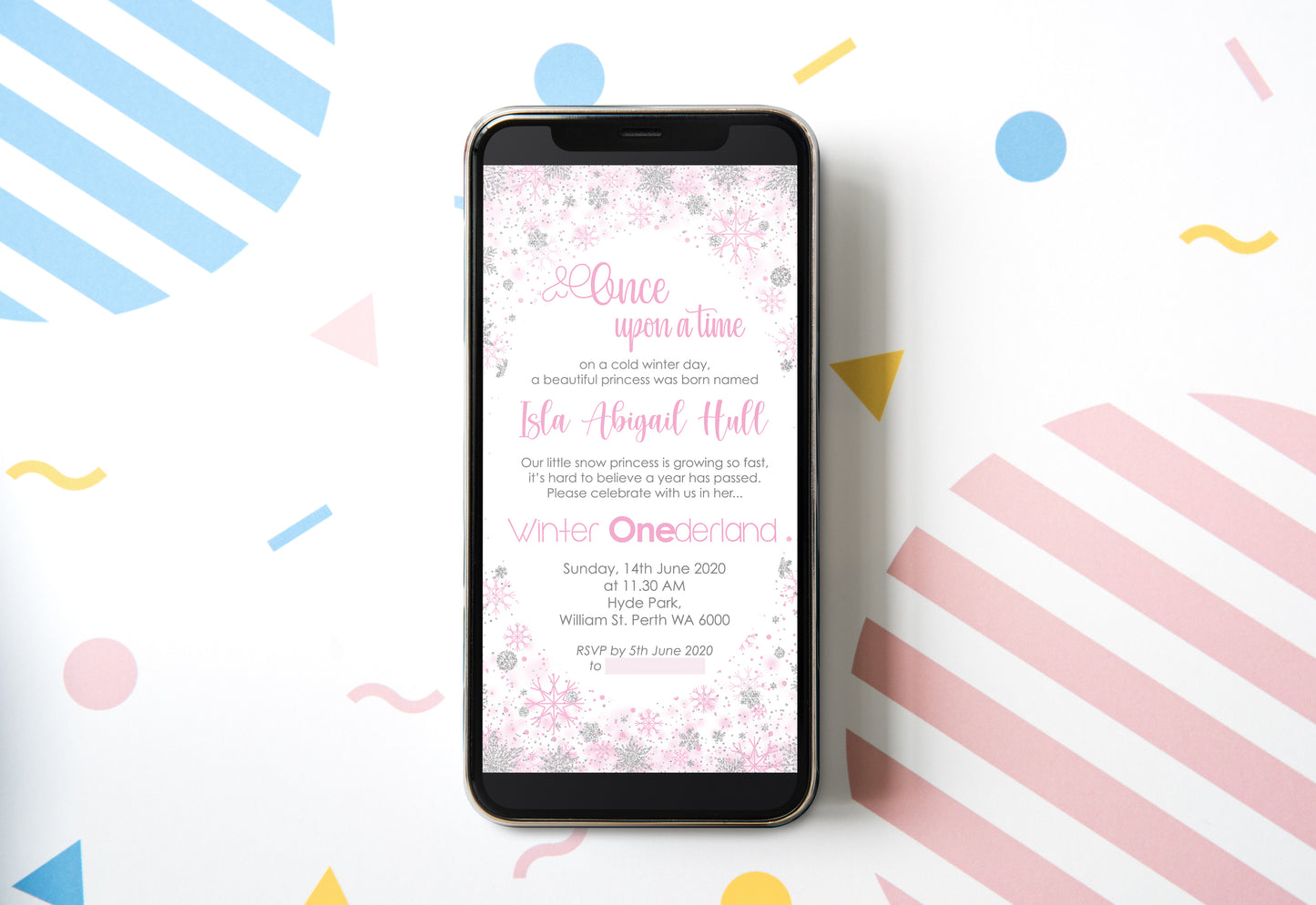 Pink Winter Wonderland Birthday Digital Invitation
